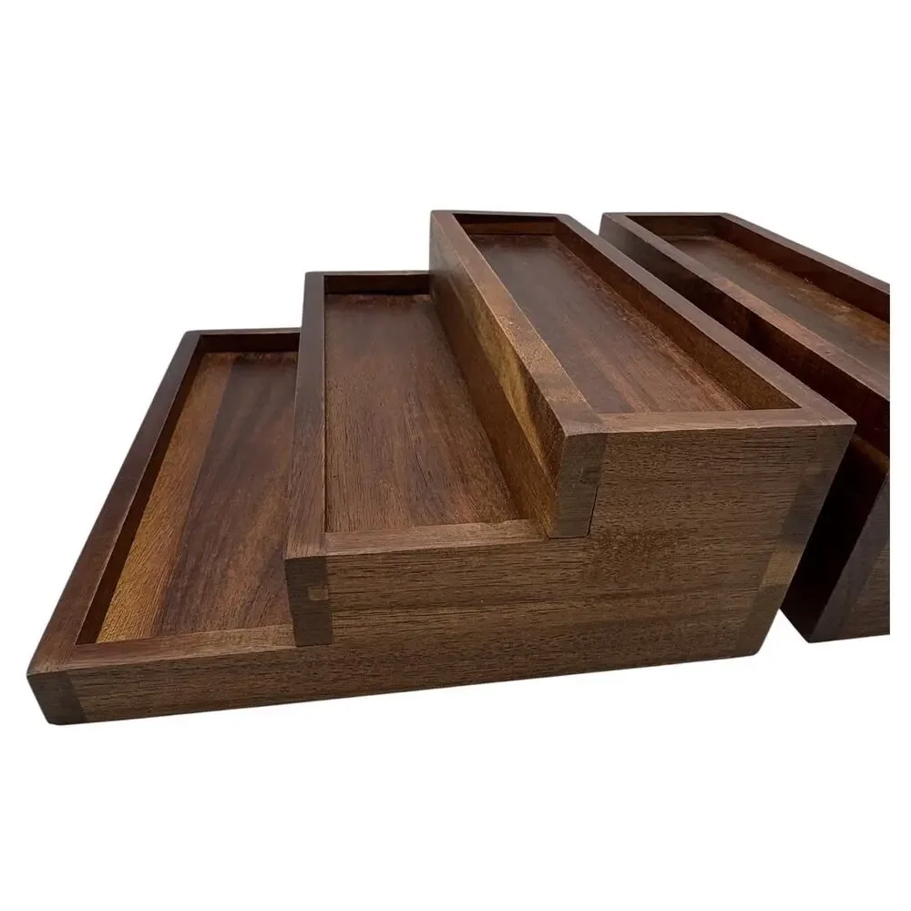 3-Tier Wood Display Riser Set of 2 Tiered Wooden Stands 9